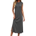 thumbnail image 3 of VBVC Women's Slim Sleeveless Tank Midi Dress , Casual Summer Side Slit Dress For Women , Ladies' Lightweight Crewneck Tunic Dress with Pockets,Dark Gray,S-2XL, 3 of 7