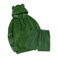 thumbnail image 4 of YueHuiYing Men's 2 Piece Long Sleeve Solid Color Hooded Sweatshirt With Elastic Waistband And Drawstring Shorts Lining Set, 4 of 9