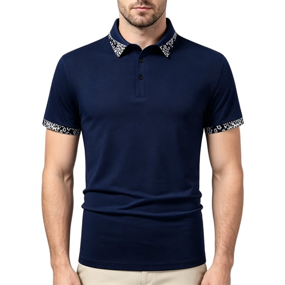 Mens Polo Shirt Summer Fashion Printed Short Sleeve Collared Top