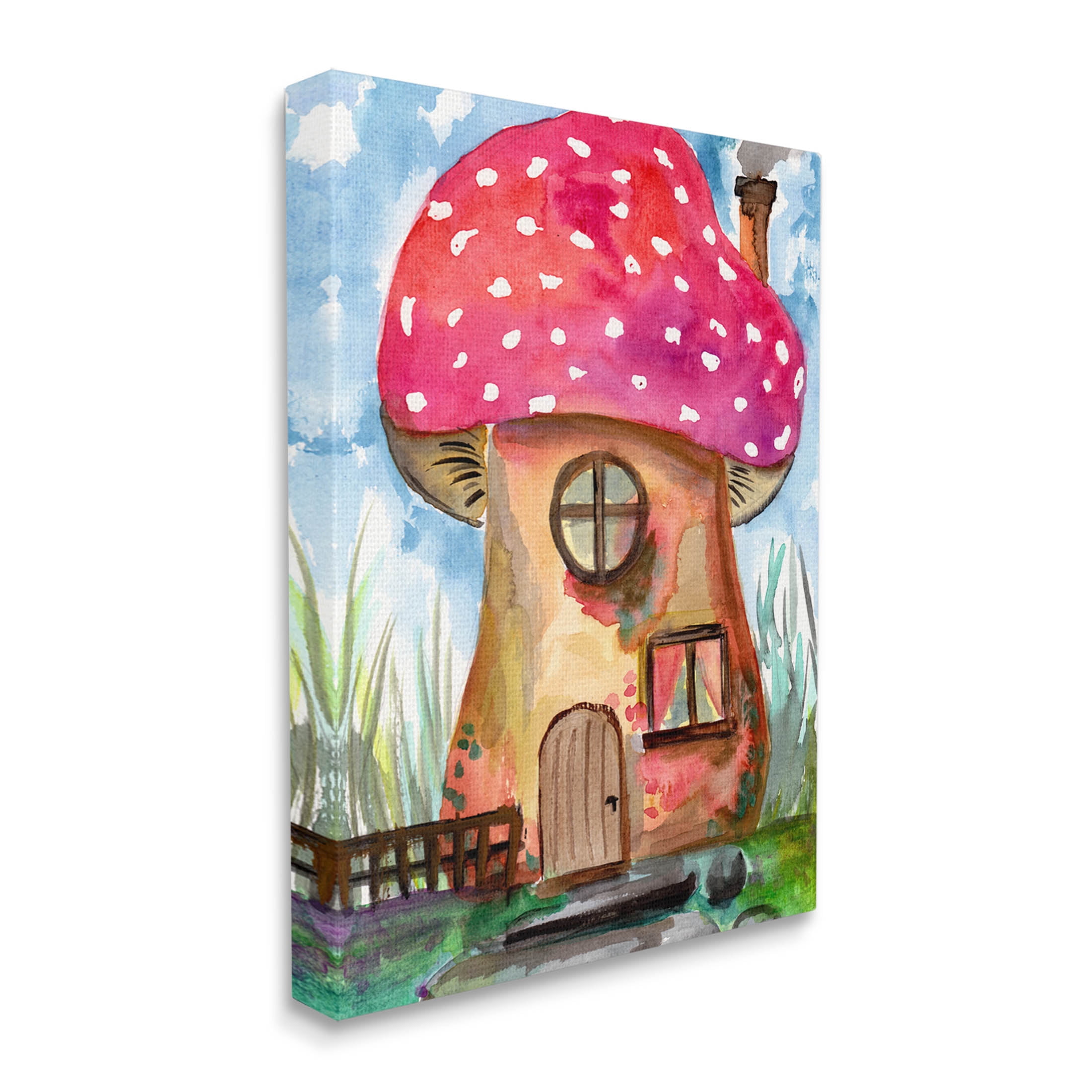 Mushroom Forest House Fantasy Botanical & Floral Painting Gallery Wrapped Canvas Print Wall Art
