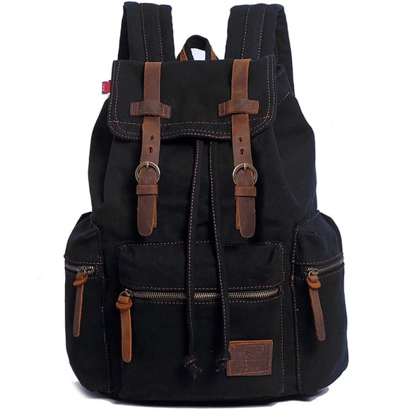 Mochila HuaChen Vintage de lona 29 L negra