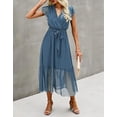 thumbnail image 5 of FreshPrettyWomen Summer Bohemian Floral Casual Wrap V Neck Ruffle Cap Sleeveless Belt A-Line Pleated Hem Midi Sun Dress White, 5 of 6