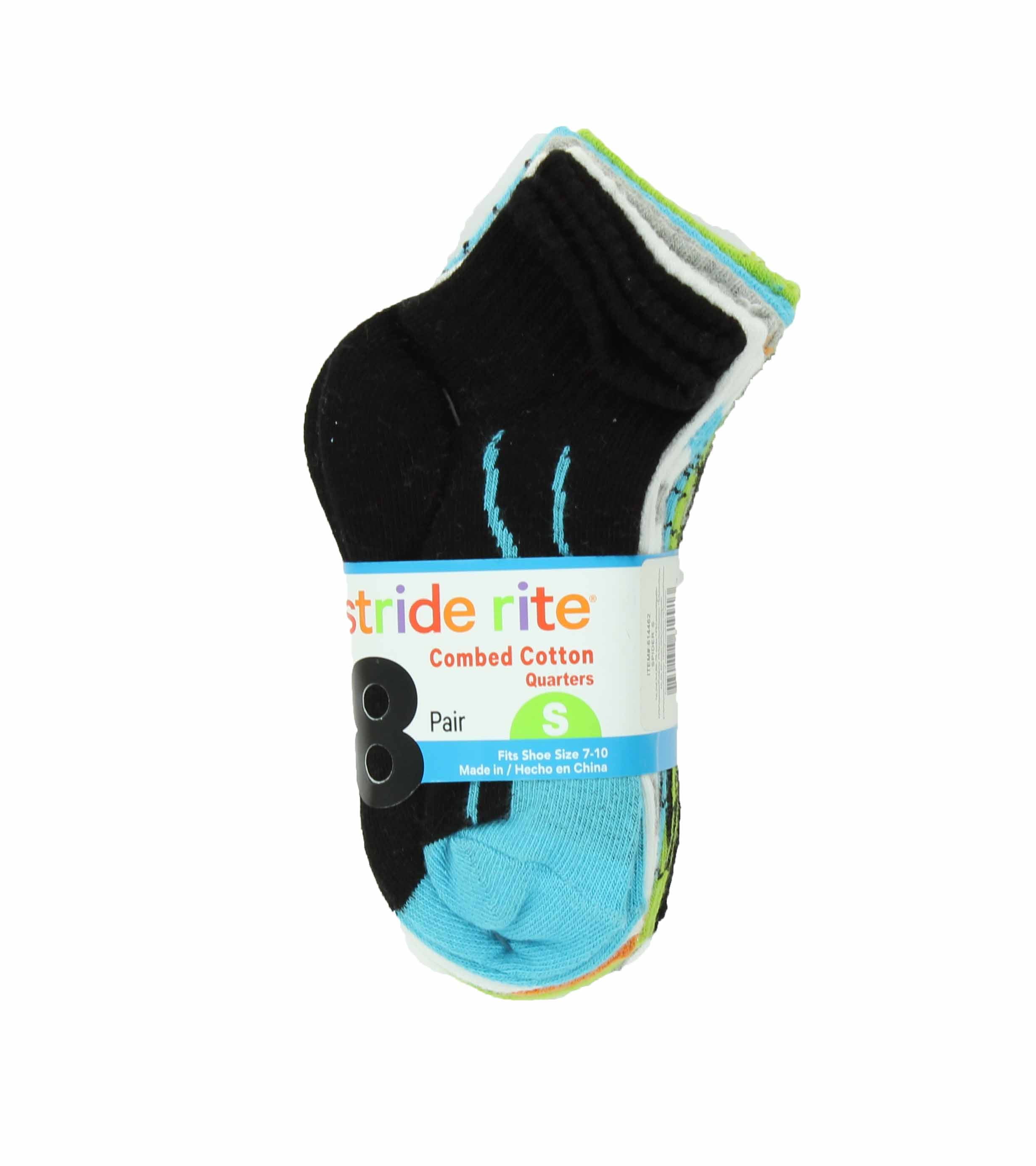 , Ankle Sport 7-10 Small Stride Rite Boys Combed Cotton Quarters Socks-8 Pack 