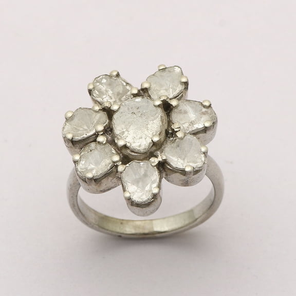 2.50 CTW Natural Diamond Polki Flower Women's Mother's Day Gift Ring 925 Sterling Silver