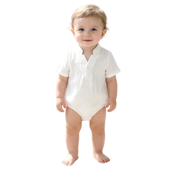 Gtoiithly Baby Romper, Kids Summer Solid Short Sleeve Jumpsuit Baby Clothes Clothes White 3-6 Months
