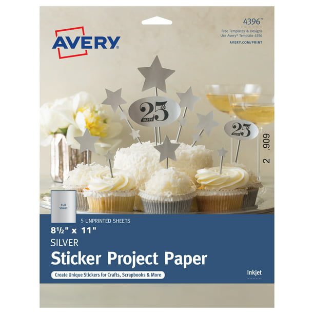 Avery Printable Sticker Paper, 8.5" x 11", Silver, Inkjet Printer, 5