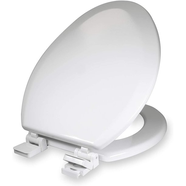 Elongated Molded Wood Toilet Seat Easy Remove Adjustable Hinge, White