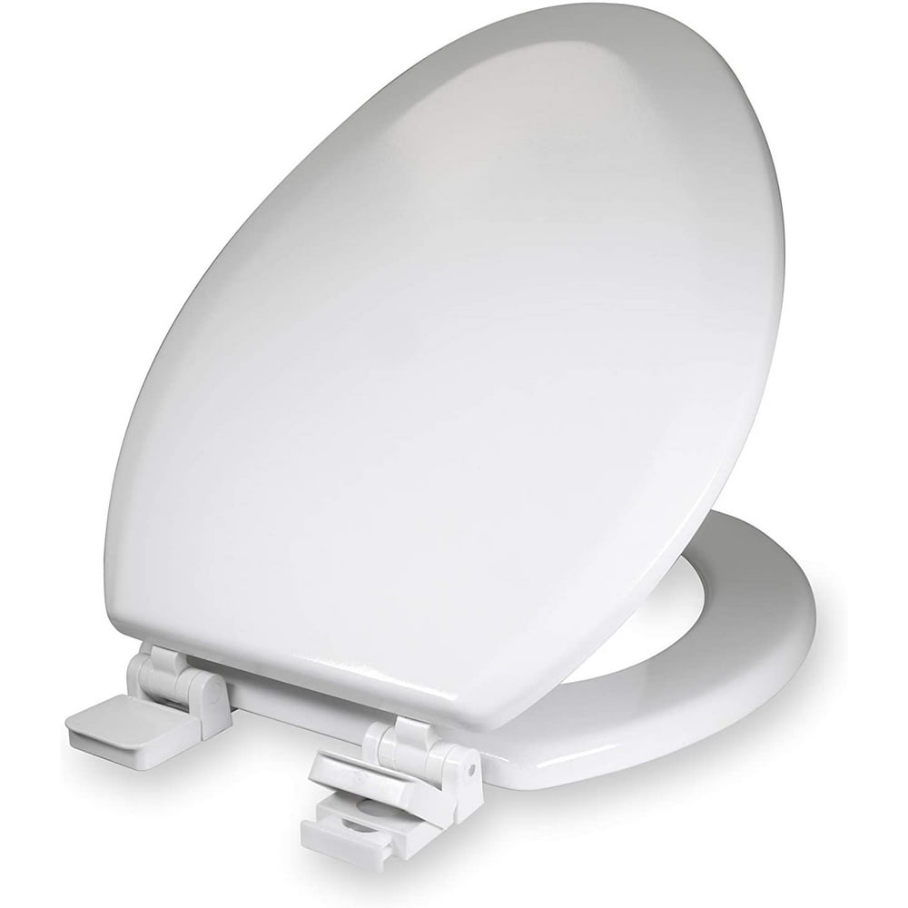 Elongated Molded Wood Toilet Seat Easy Remove Adjustable Hinge, White