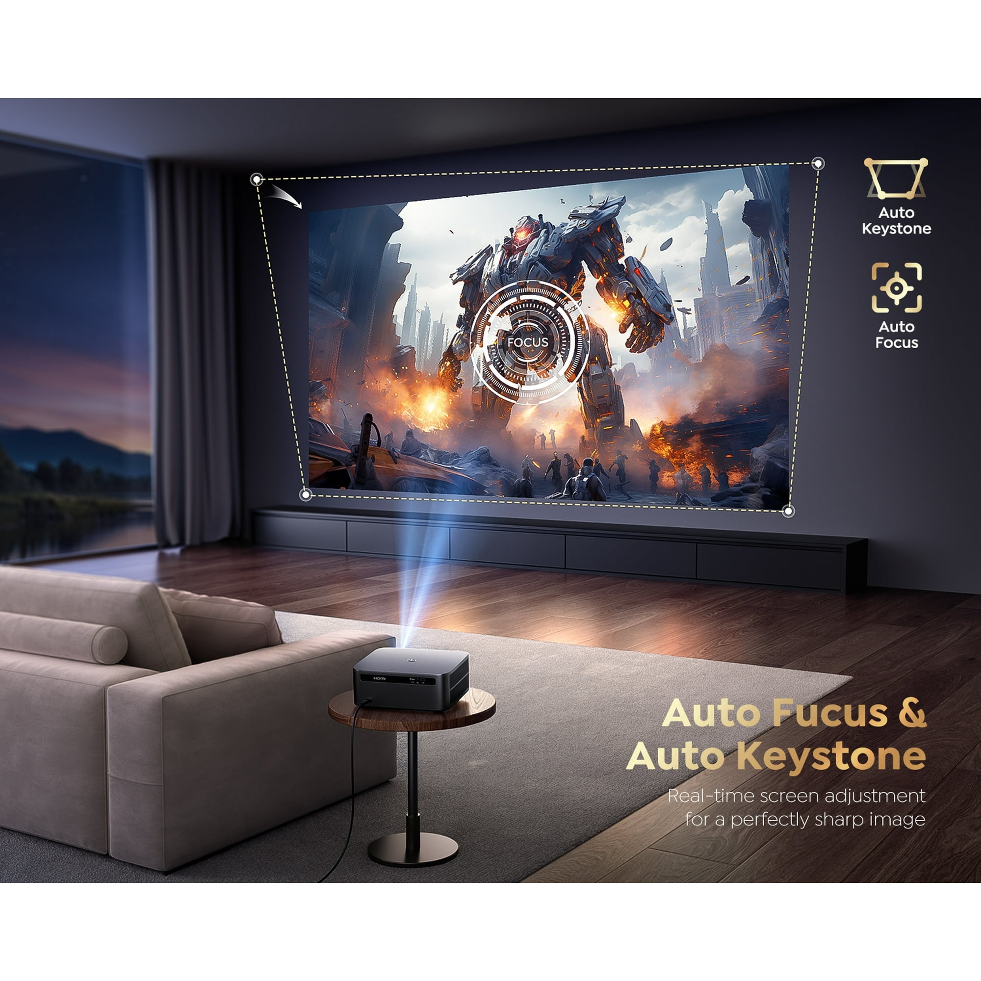 PUTRIMS Smart Projector with WiFi 6 and Bluetooth, Native 1080P Full HD Support 4K, Auto Focus & Auto Keystone, Built-in Streaming Apps Outdoor Movie Projector