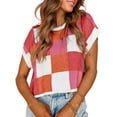 thumbnail image 2 of Rgdypko Summer Basic Women's Tops Fashion Trendy Cap Sleeve Crop Color Block Crew Neck Knit Sweater Clothing Vacation Seaside Casual Wear, 2 of 5
