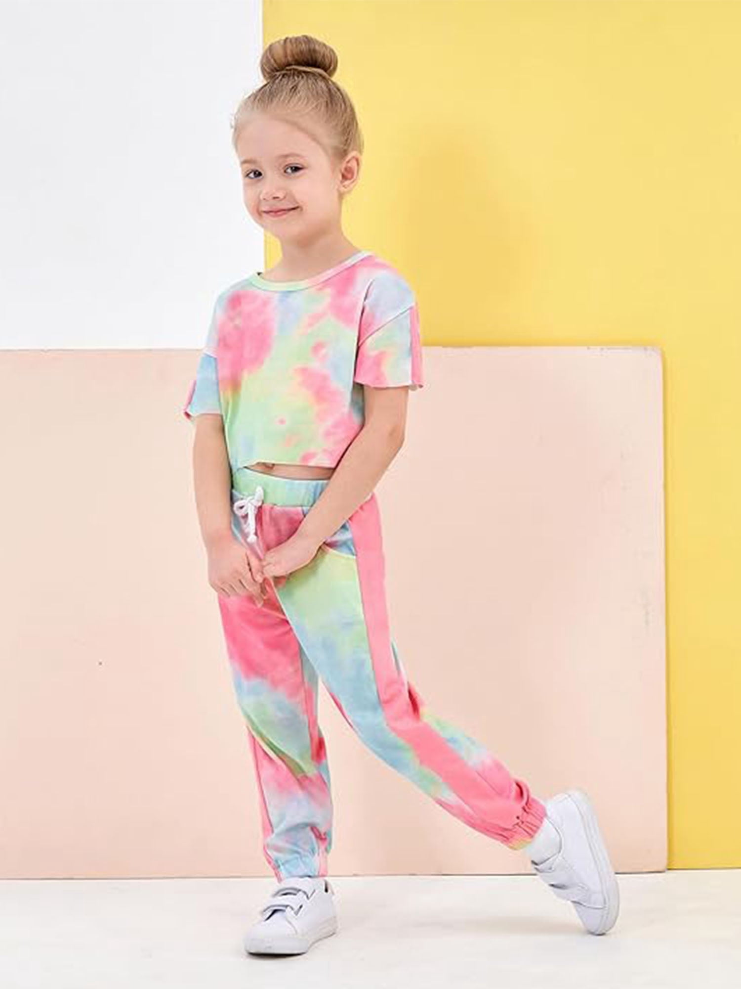 CARETOO Toddler Girl Clothes Baby Outfits Tie Dye Short Sleeve Shirt Long Pants 2PCS Clothing Set