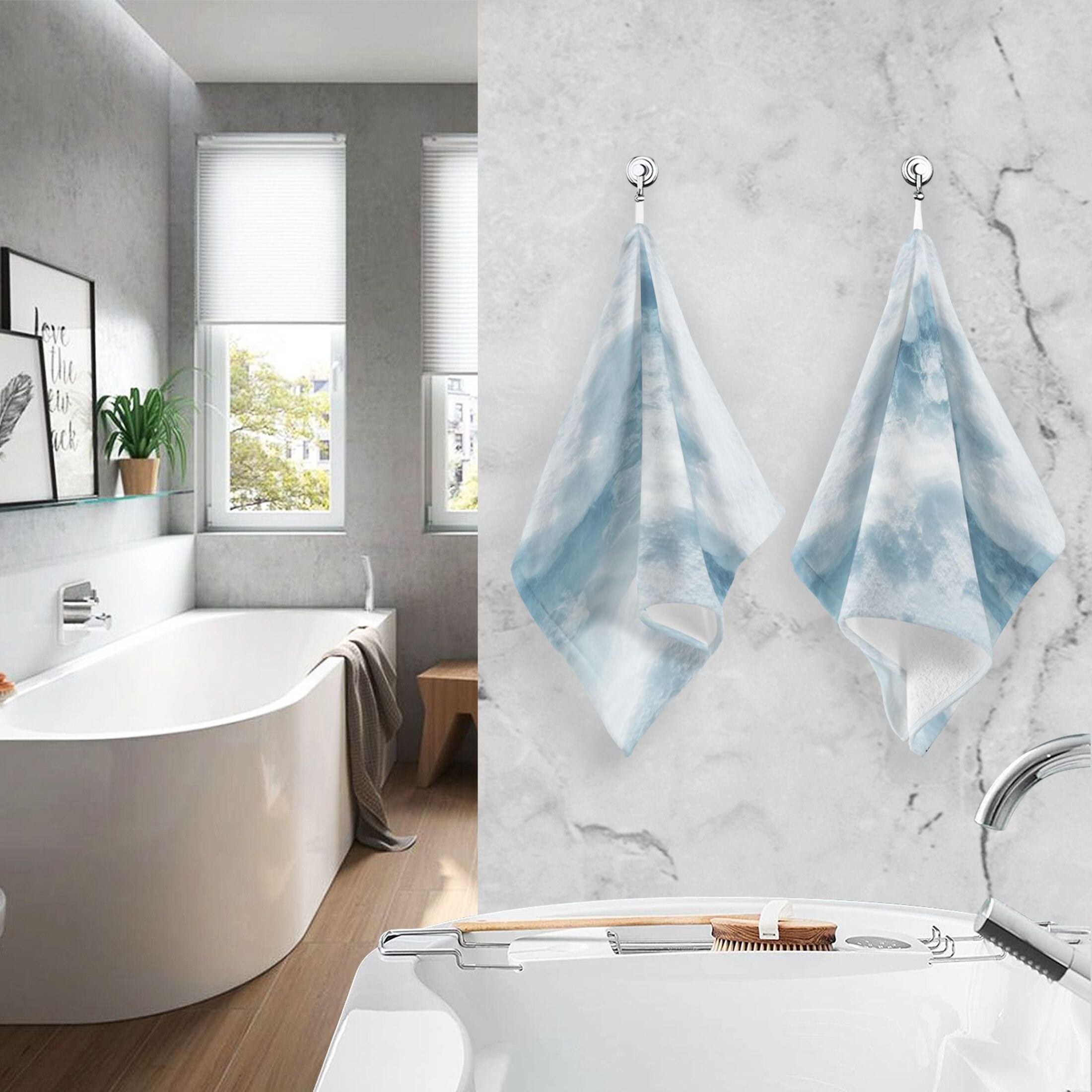 Cotton Towel Two-Piece 16x28 Inch One Sizex2 Face Towel Set Towel Set Cotton Hand Bath Towel Bathroom Beach White Ocean Pattern