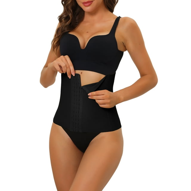 CORSET DE CINTURA DE 3 GANCHOS PARA MUJERES INSPIRE CHIC, CONTROL DE VIENTRE, MOLDEADOR CORPORAL PARA PÉRDIDA DE PESO TALLA S NEGRO