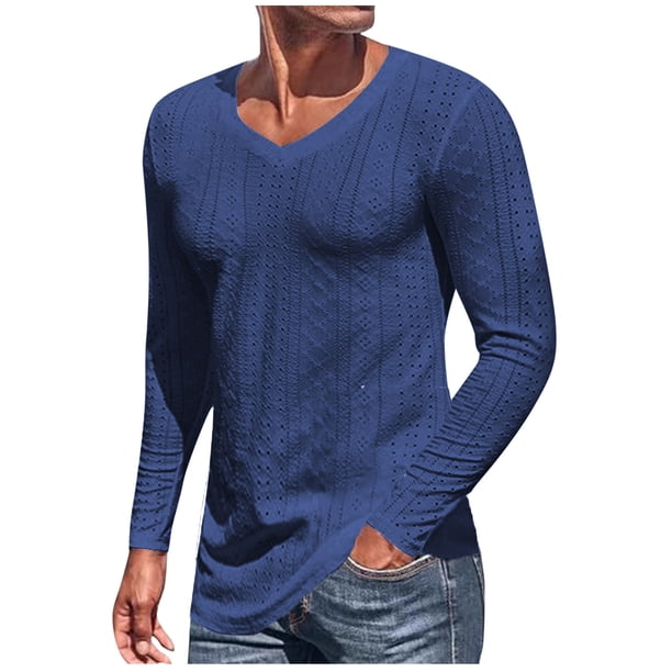 pstuiky manga larga para hombre, Camisa informal de manga larga con cuello en V y malla de color liso para hombre top de hombre xl