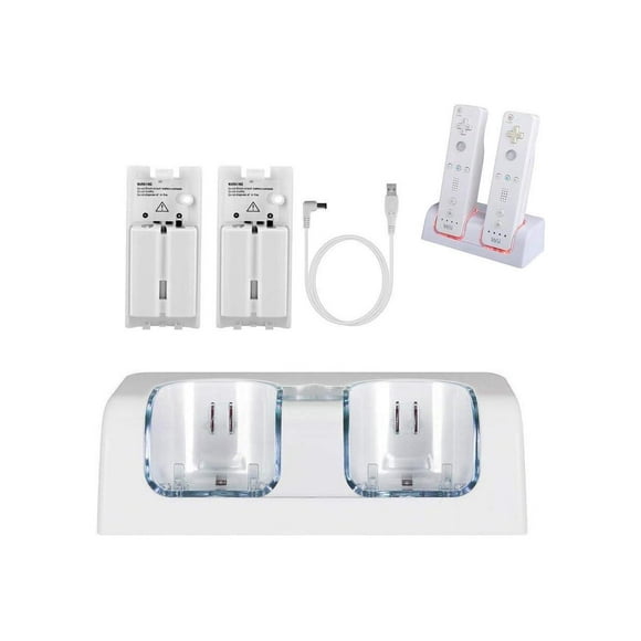 Wii Chargers for Nintenndo Wii Remote Controller, Wii Charger Dock Station with 2 Rechargeable Batteries and USB Charging Cord for for Wii / Wii U Game Remote Controller
