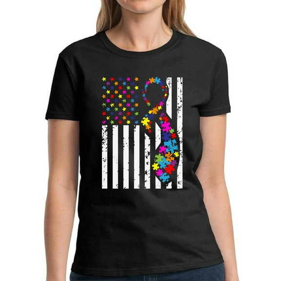 Autism Women T-Shirt Autism Flag Awareness Graphic Tee S M L XL 2XL 3XL