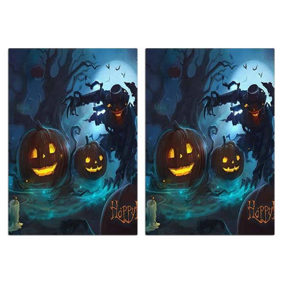 2 Pcs Funny Kitchen Towels,Halloween Scarecrow and Pumpkins At Night Microfiber Dish Towels,Kitchen Tea Towels,Kitchen Towel Set (18" X 26")