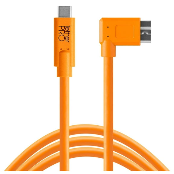 TetherPro USB-C to 3.0 Micro-B Right Angle Cable (High-Visibility Orange)