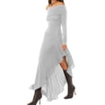 thumbnail image 3 of Long Sleeve Solid Women One Shoulder Casual Irregular Long Dress, 3 of 4
