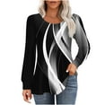thumbnail image 2 of TMOYZQ Women's T-Shirts 2024 Fall Spring Casual Long Sleeve Crewneck Print Tunic Tops Loose Fit Dressy Comfy Blouse Business Work Office Pleated Shirts 2024 Fall Outfits, 2 of 5