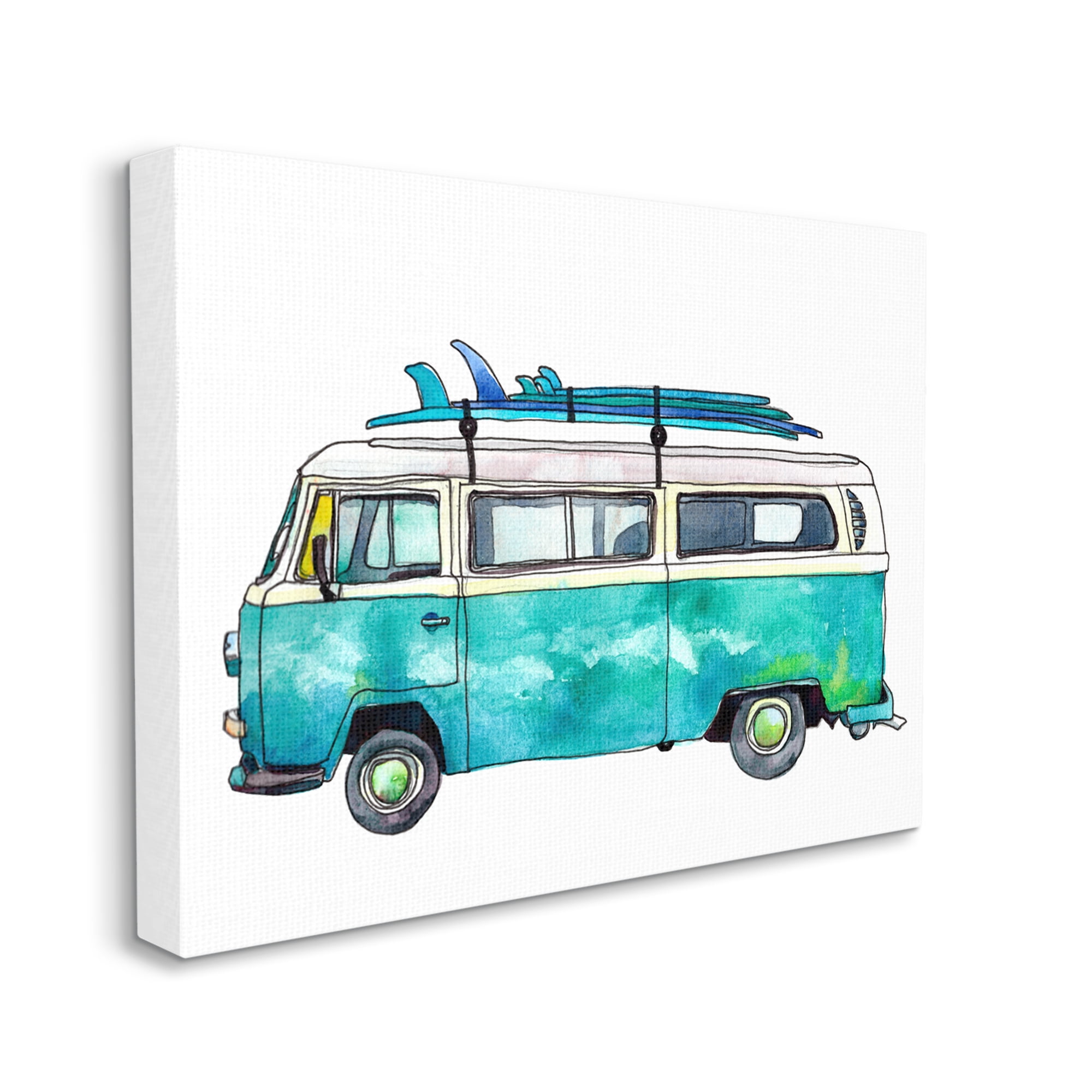 Stupell Summer Vacation Surfboard Van Landscape Painting Gallery Wrapped Canvas Print Wall Art