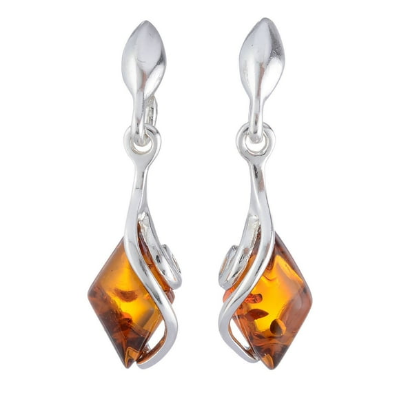 Elena Genuine Baltic Honey Amber Earrings in 925 Sterling Silver – Lightweight Post Back Dangle Earrings for Women (1.15”)