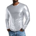 thumbnail image 2 of LWavelet Men's Shiny Red Long-Sleeve T-Shirt - Sleek Fabric, Perfect for Night Outfits & Fashionable Casual Style Silver S, 2 of 9