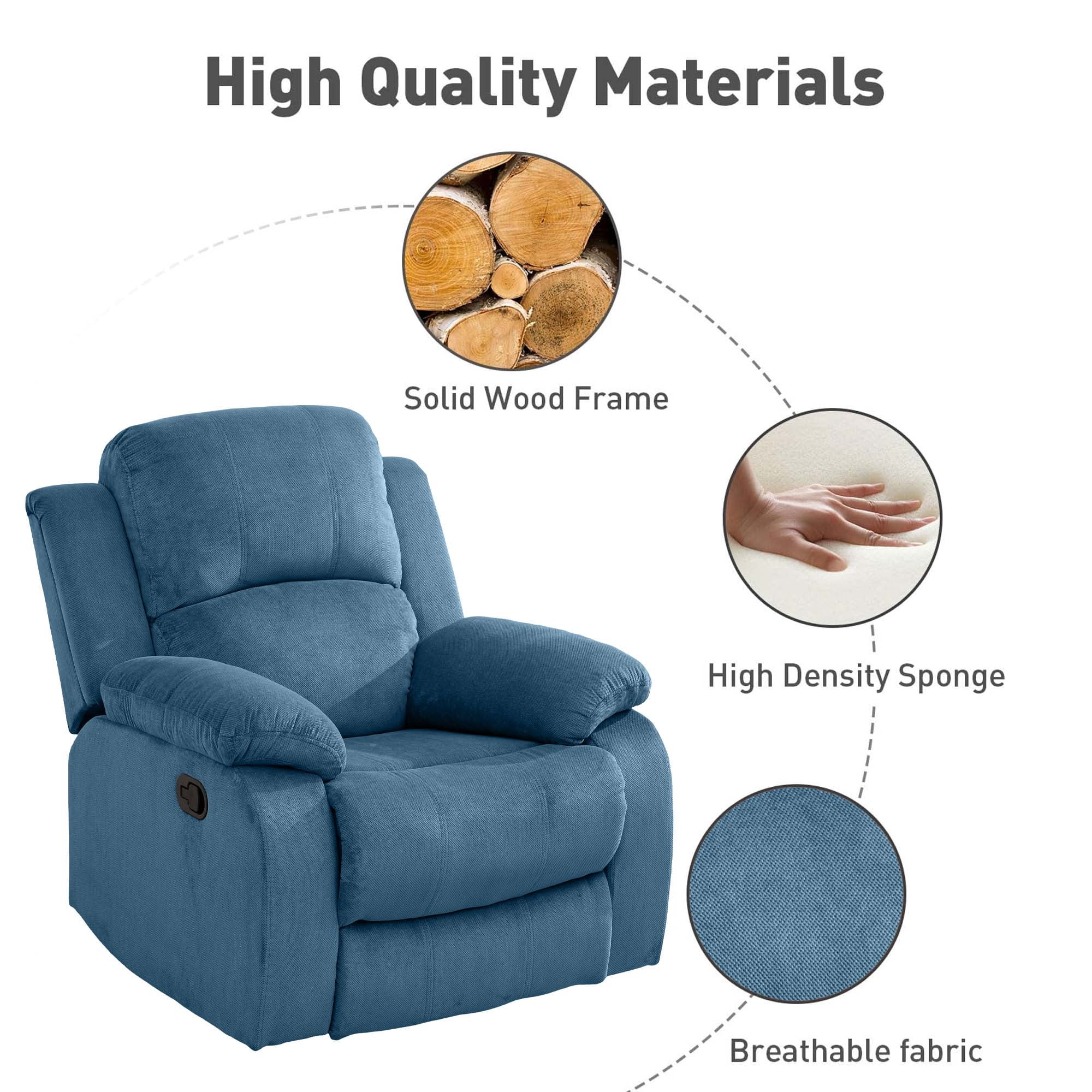 Aukfa Fabric Recliner Chair Overstuffed Adjustable Armchair for Living Room Bedroom, Blue