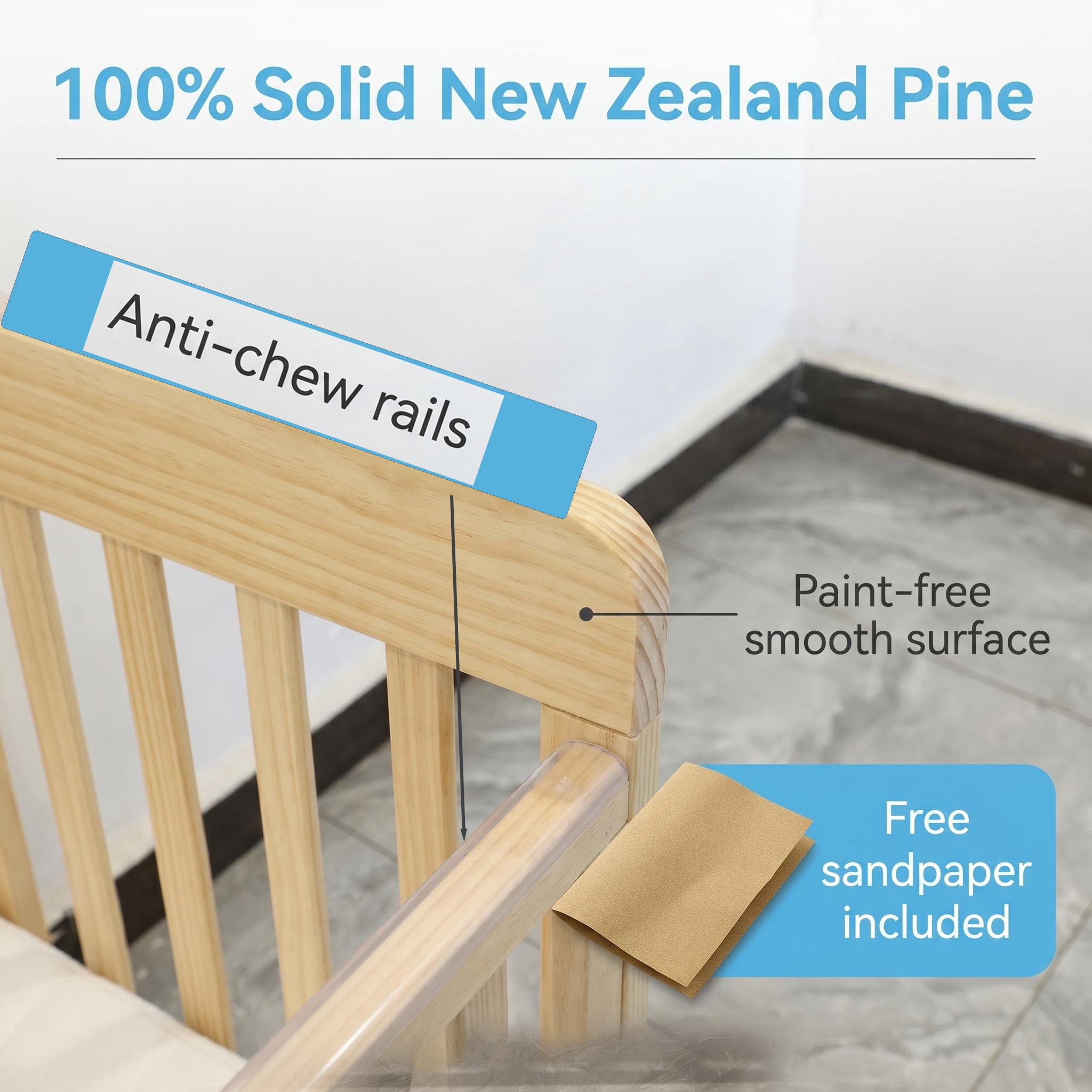 Solid Pine Convertible Baby Bassinet Bedside Sleeper, 3 Adjustable Heights Mini Crib with Breathable Mattress, Portable Newborn Toddler Bed with Lockable Wheels