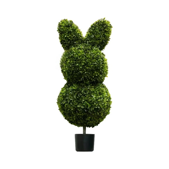 35.4in Easter Bunny Artificial Boxwood Topiary - Potted Faux Greenery Decor, Festive Easter Accent for Indoor & Outdoor Home, Patio & Entryway Easter Display