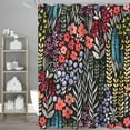 thumbnail image 4 of Dznils Boho Colorful Floral Fabric Shower Curtain, Watercolor Pattern with Hooks, 72" x 72", Black, 4 of 12