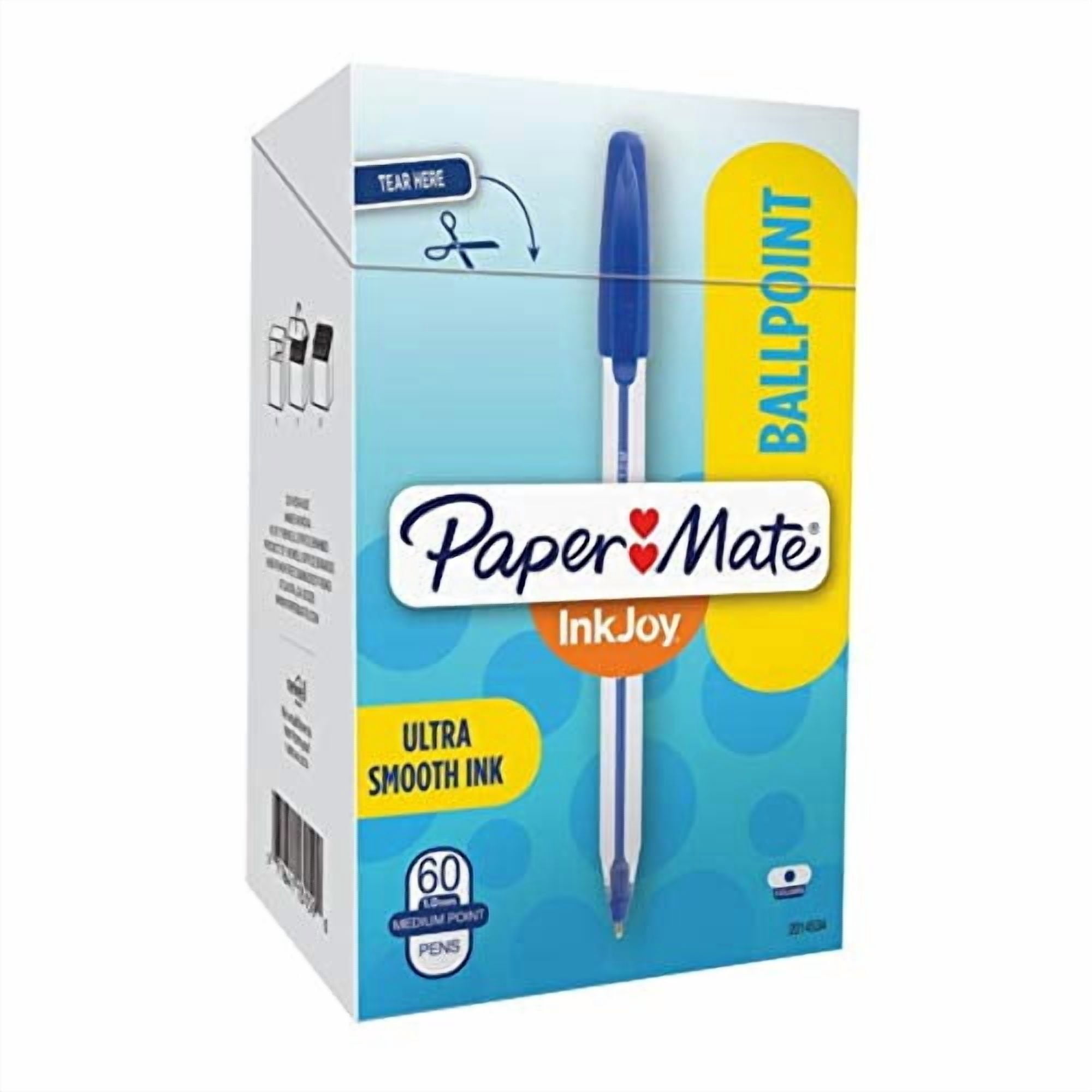 (2 pack) Paper Mate® InkJoy 50ST Stick Ballpoint Pens, Medium Point, 1.0 mm, Clear Barrels, Blue Ink, Box of 60