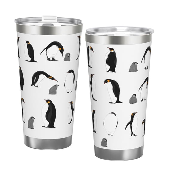 20oz Penguin Tumbler with Handle and Straw Cute Arctic Bird Stainless Steel Insulated Travel Coffee Cup Gift with Double Silver Rim