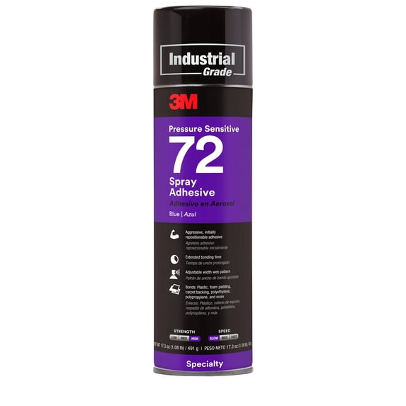 3M Pressure Sensitive Spray Adhesive 72, BL, Net Wt 17.3oz, 12/case, NOT FOR SALE OR USE IN CA, CONSULT LOCAL REGS
