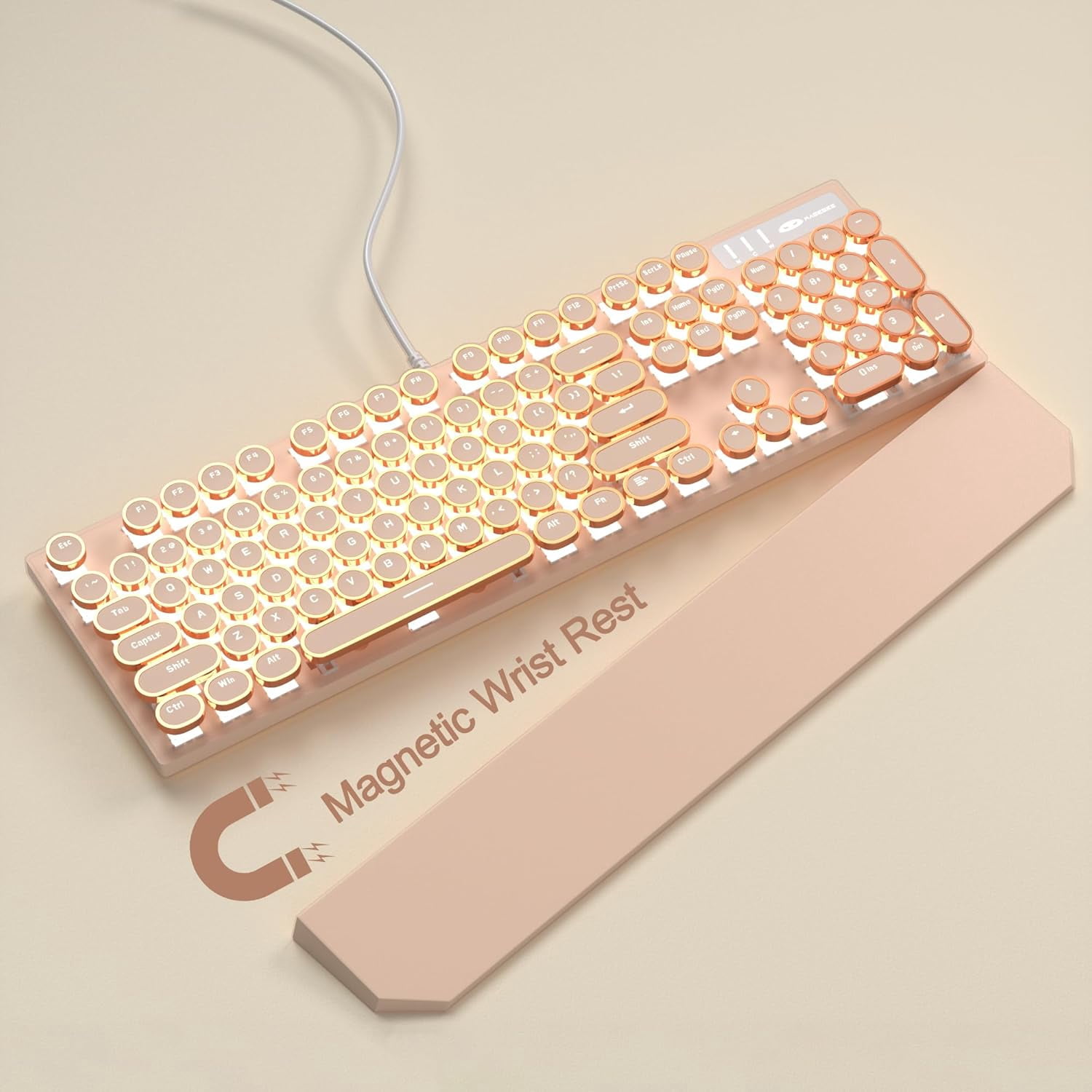 MageGee Typewriter Mechanical Gaming Keyboard, Retro Punk Round Keycaps RGB Rainbow Backlit