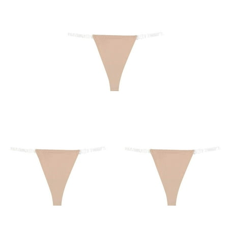 3X Seamless Transparent Thin Belt High Cut Bikini Panties Women Underwear Low Waist Breathable Lane Dress 18 Comfortable Underwear WomensBeige (3Packs)