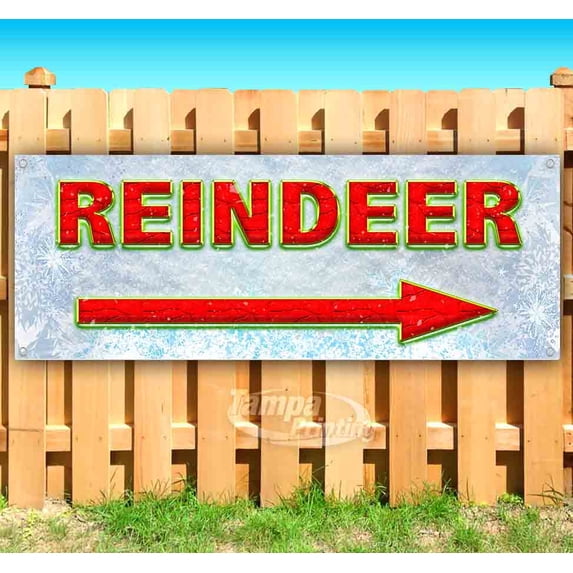 Reindeer Right Arrow Red Caps 13 oz Vinyl Banner With Metal Grommets