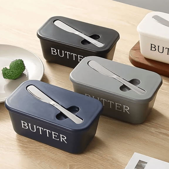 Covered BPA-Free Butter Dish with Lid, Airtight Food Storage Container, Stainless Steel Spreader, Food-Safe Keeper for Refrigerator, Countertop and Dining Table