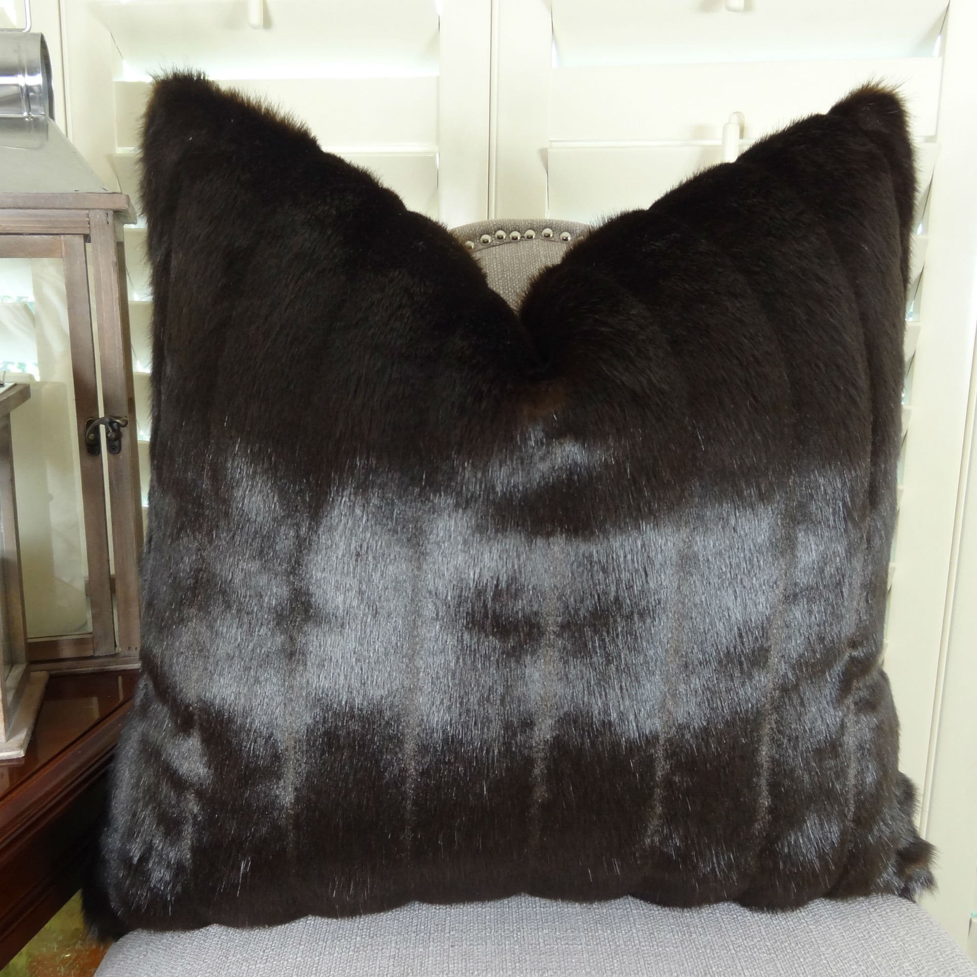Thomas Collection Dark Brown Mink Faux Fur Throw Pillow 17425