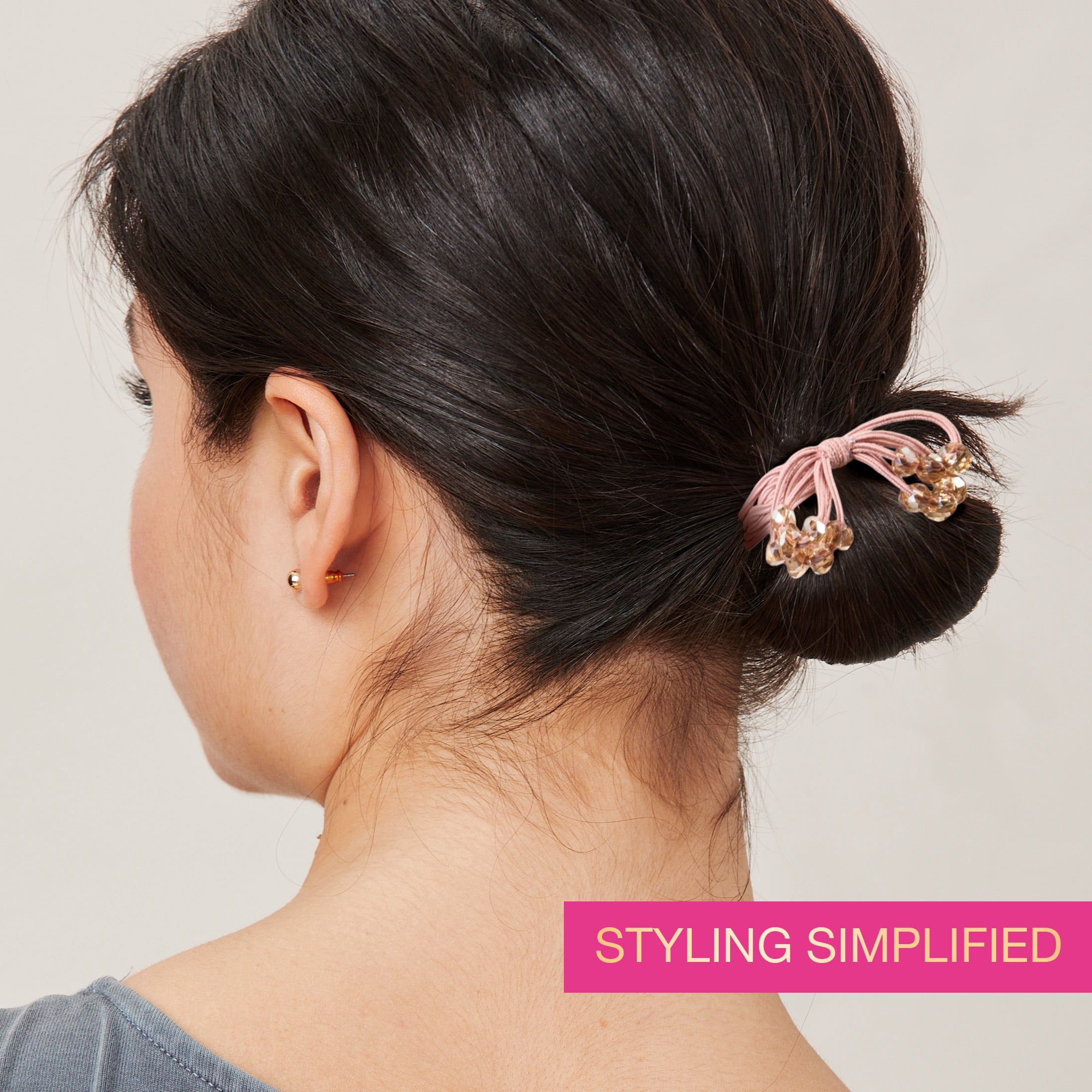 Scunci by Conair Beaded Ponytailers, Classy Pink and Black Tones, All Hair Types, 2 Count