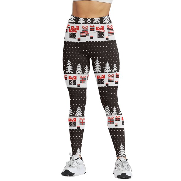 Gibobby Leggins termicos mujer Mallas de cintura alta para mujer, con estampado navideño, pantalones de compresión para Yoga, gimnasio y Fitness diario(Negro,CH)