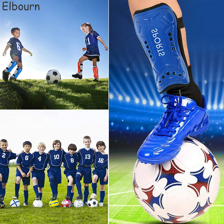 Elbourn Pair Soccer Shin Guards Plastic Football Leggings Kids Sports  Protective Gear Breathable Calf Leggings (Kids White) 