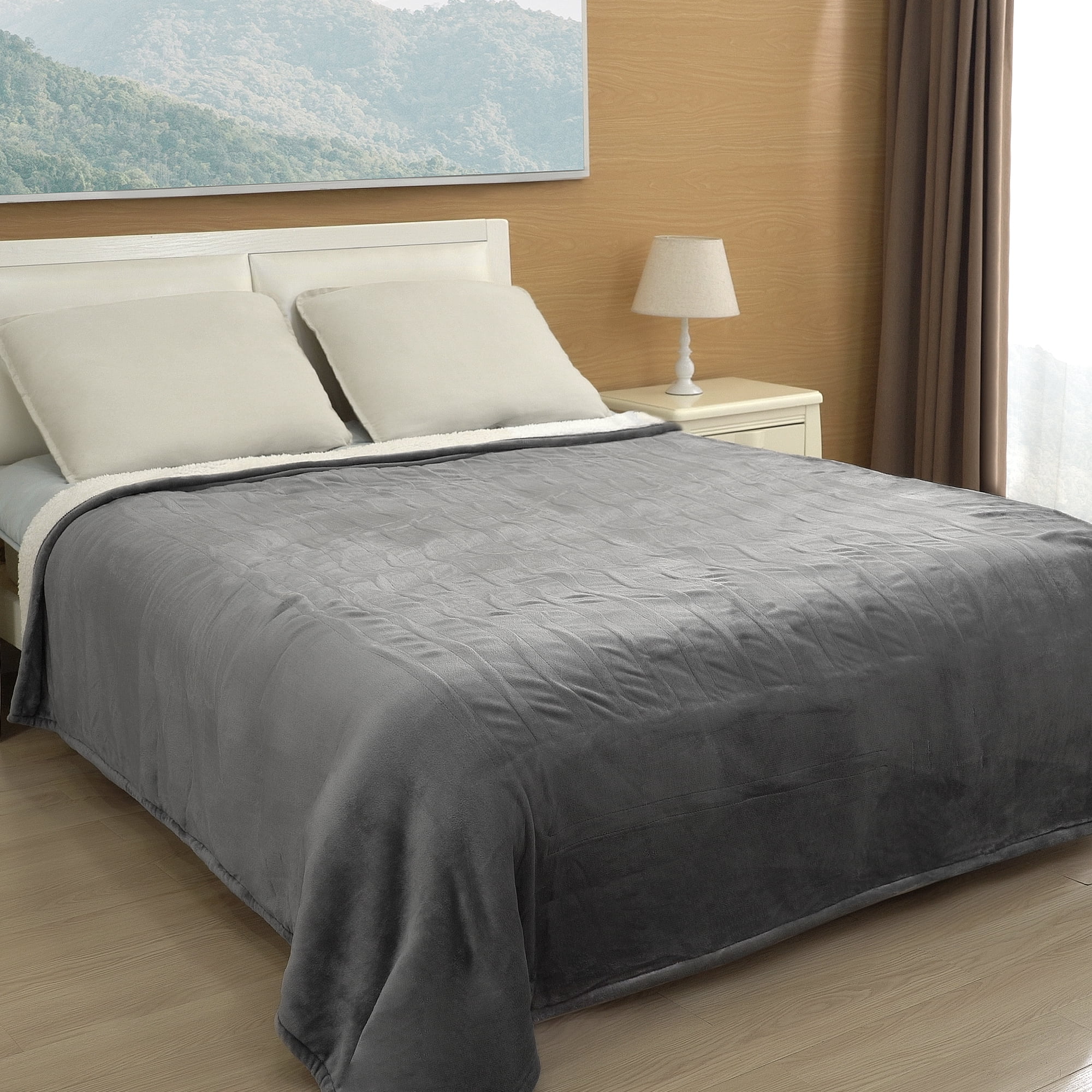 MaxKare Heated Blanket Full Size, Electric Blanket with ETL & FCC Certification, 6 Heating Levels & 10H Auto-off, Machine Washable, Gray & White