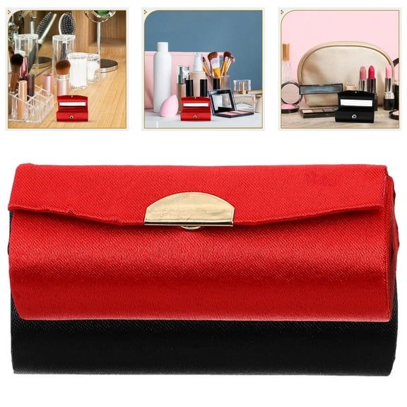 UPKOCH Lipstick Organizer Case 2Set Portable Red Silk With Built-in Mirror For Makeup Accessories 8.7x3.6x3.2in