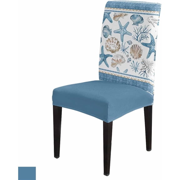 Chair Covers Ocean Shells Boho Dining Chair Slipcovers Blue Coral Starfish Stretch Removable Chair Seat Protector Party Decoration Set of 1