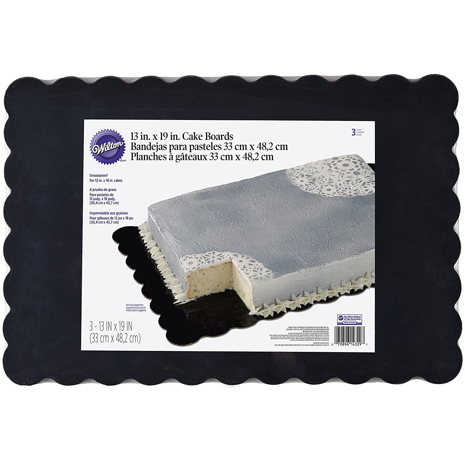 Wilton 21044329 Scalloped Cake Boards, Black, Pack of 3
