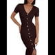thumbnail image 3 of Vestido Midi Informal de Punto Acanalado, Cuello en V y Corta para Mujer, Otoño 2025, Ajustado, para Invierno Marrón L, 3 of 8