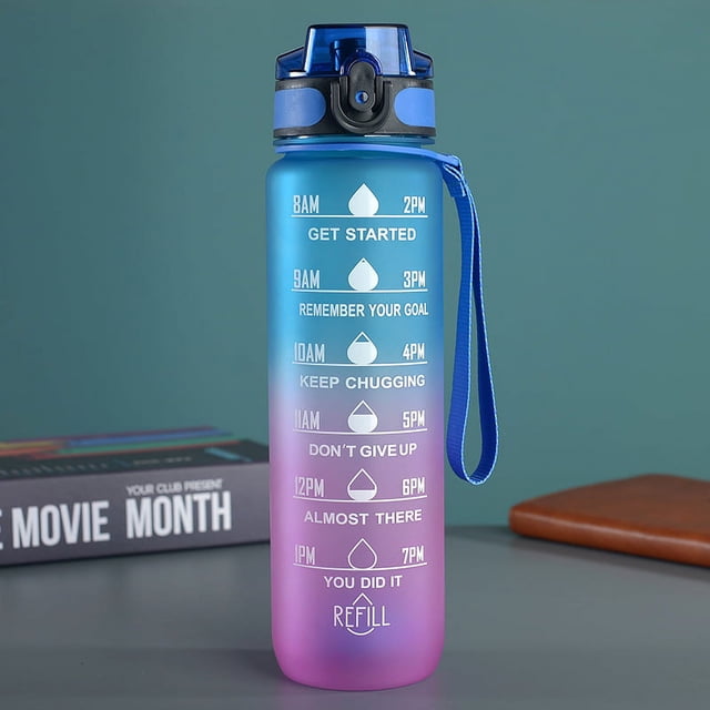 Botella de agua potable grande sin BPA, a prueba de fugas, de 32 onzas, con marcador de tiempo y pajita para garantizar que beba suficiente agua durante todo el día