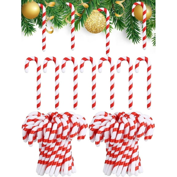 BlinkLLX 100 Pcs Christmas Plastic Candy Cane Ornaments Mini Candy Canes for Crafts Christmas Hanging Ornaments for Xmas Tree Home Decor