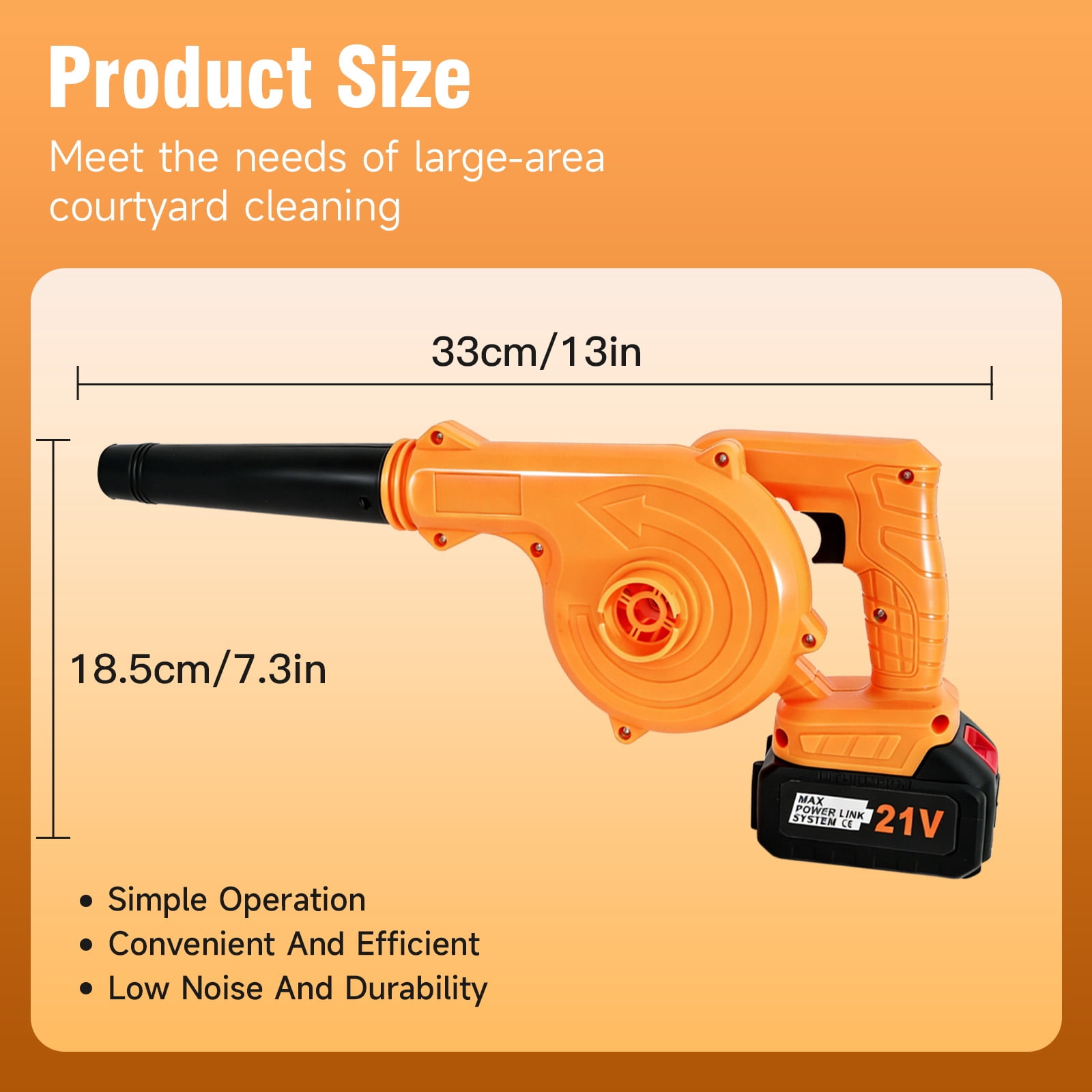 21V Cordless 2-in-1 Leaf Blower & Vacuum, 0-19000RPM Variable Speed Lightweight Blower for Yard Leaves, Indoor Dust & Camping Inflation, Yellow